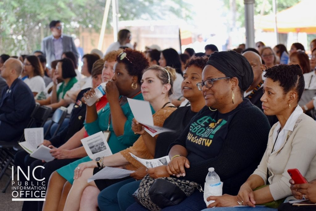 Filled seats of residents and honored service organizations attending the Aid to Humanity event at the Iglesia Ni Cristo (INC or Church Of Christ) Memphis Congregation property at 878 Mississippi Blvd.
