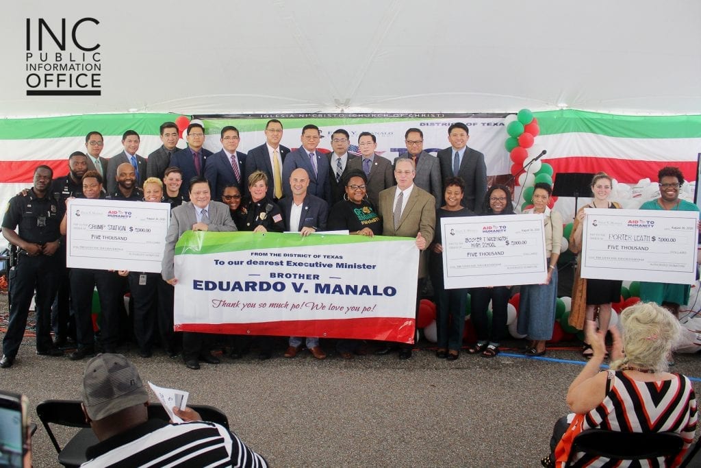 Brother Glicerio B. Santos Jr., General Auditor of the Iglesia Ni Cristo and representative of the Felix Y. Manalo Foundation, presented donations of $5,000 to the five local organizations.