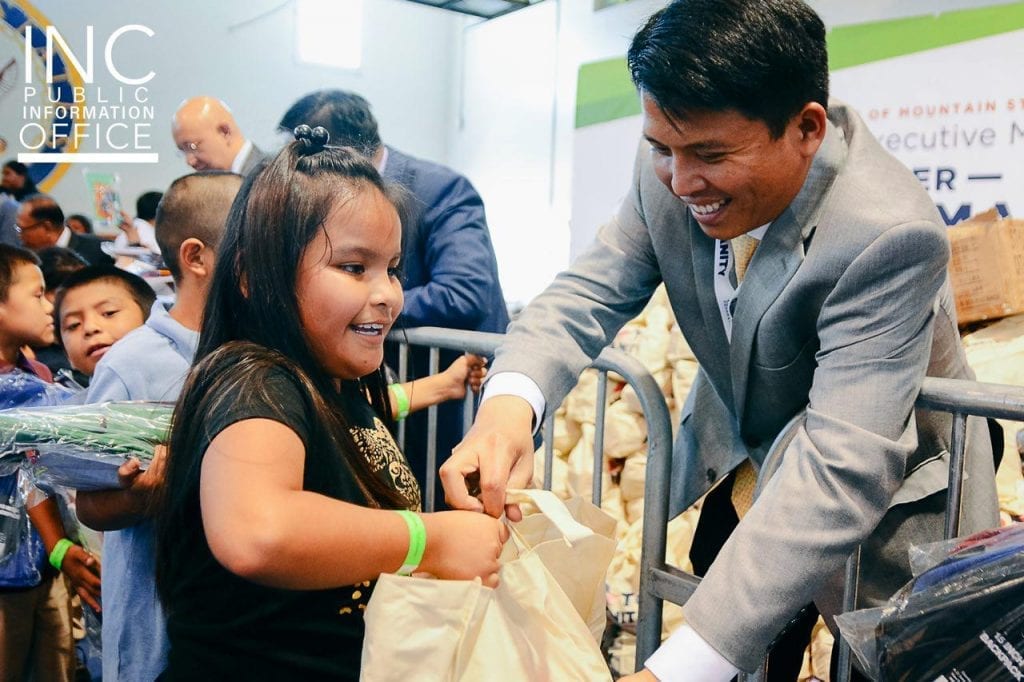 Children received free backpacks with school supplies, together with their care packages of food and basic necessities.