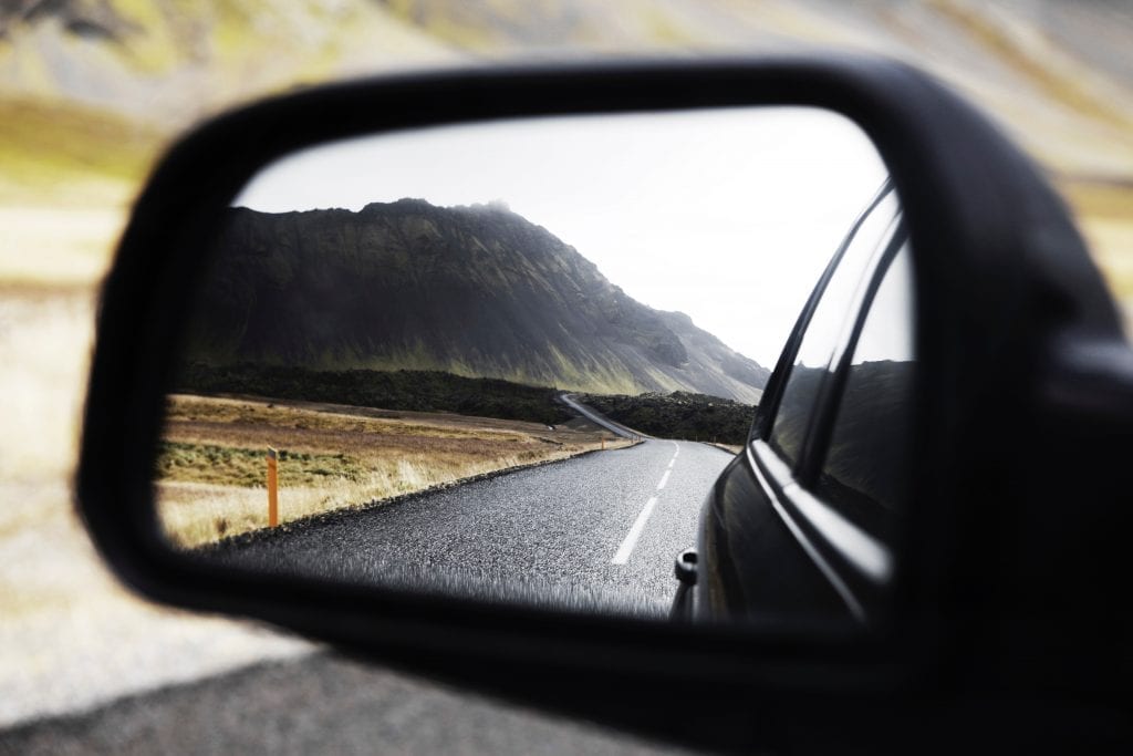 2. Road reflected in side view mirror